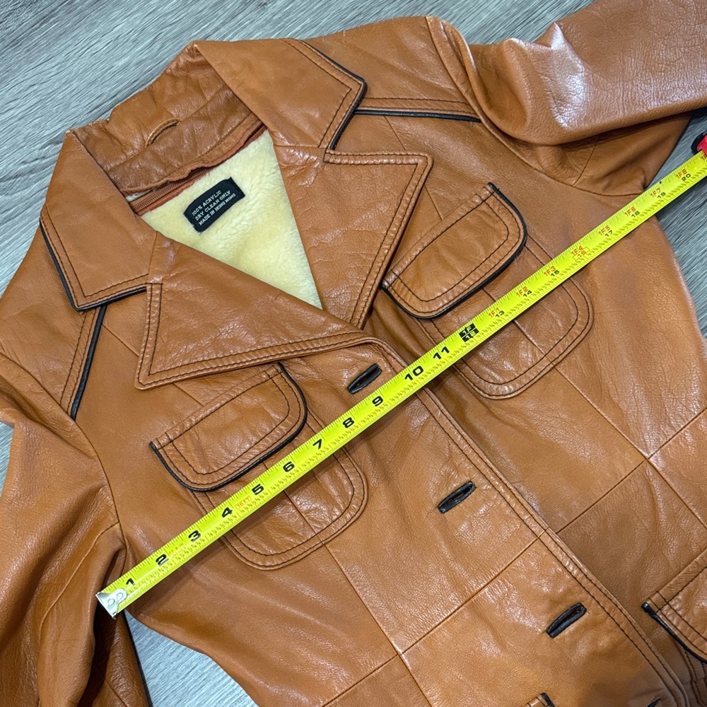 Vintage Brown Womens Leather Jacket with Belt & Removable Faux Fur Vest Small - Picture 15 of 16